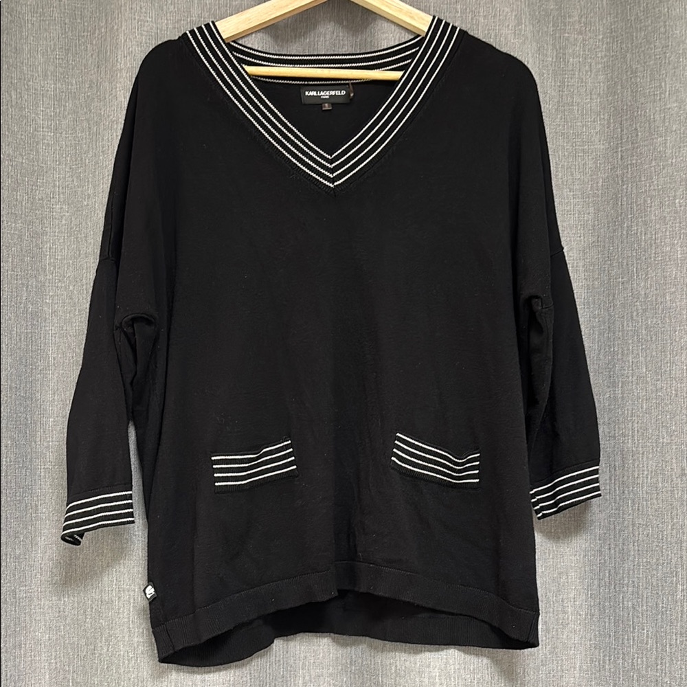 Karl Lagerfeld Black Sweater with White Stripes
